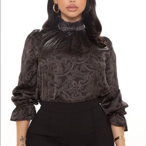Fashion Nova Metallic Brown Smocked Blouse